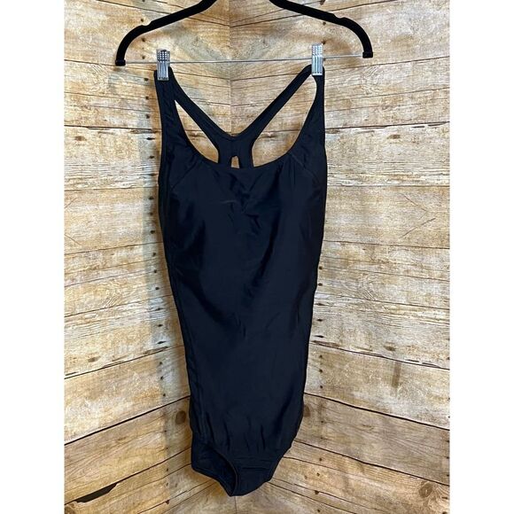 SPEEDO POWER FLEX ONE PIECE BLACK BEACH RESORT POOL SUMMER SIZE 10 SWIMSUIT - Picture 1 of 7